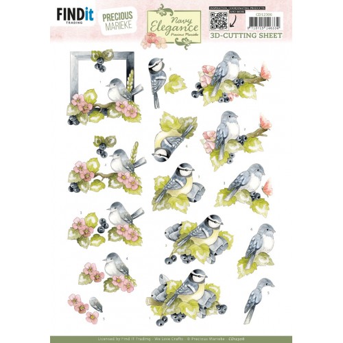 3D Cutting Sheet - Precious Marieke- Navy Elegance - Blue Birds