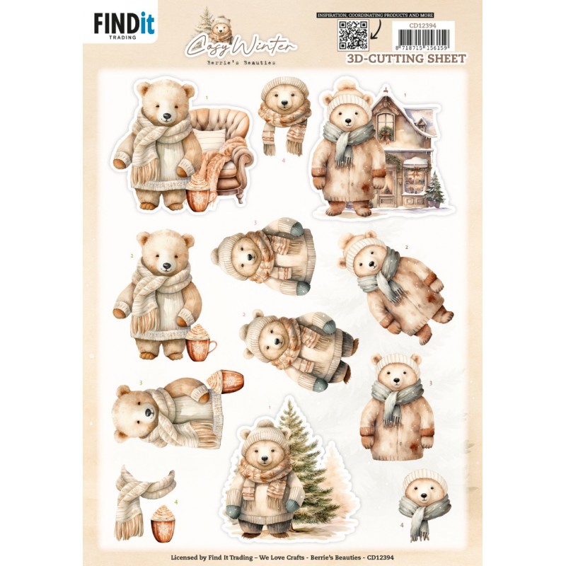 3D Cutting Sheet - Berries Beauties - Cosy WInter - Cosy Bear