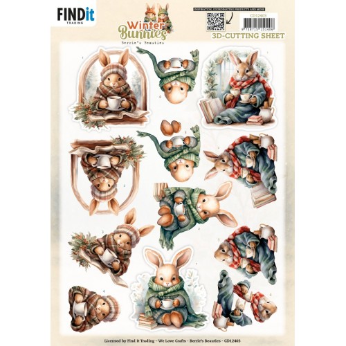 3D Cutting Sheet - Berries Beauties - Winter Bunnies - Cosy Bunnies