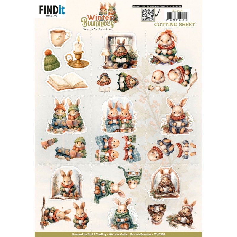 3D Cutting Sheet - Berries Beauties - Winter Bunnies - Mini 3D Cutting Sheet - Berries Beauties - Winter Bunnies - Mini