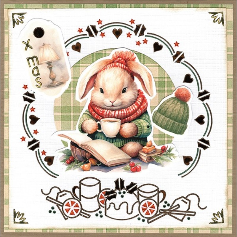 3D Pushout Sheet - Berries Beauties - Winter Bunnies - Reading Bunnies