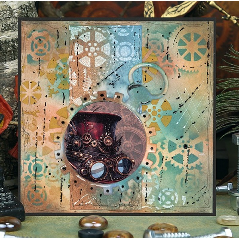 Stencil - Card Deco Essentials - Steampunk - Steampunk Gears - A5