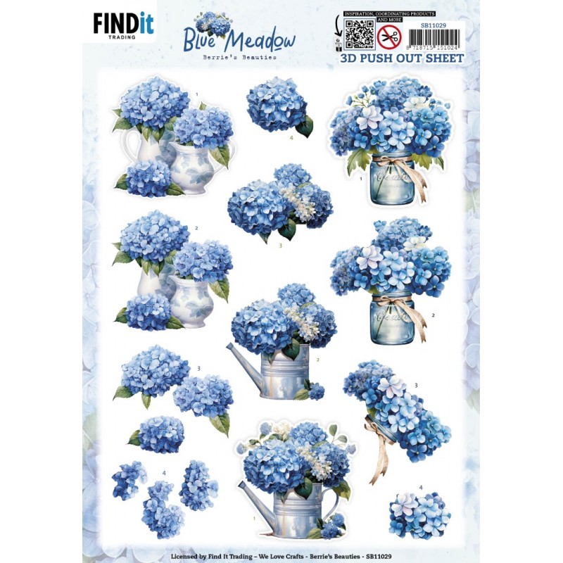 3D Pushout Sheet - Berries Beauties - Blue Meadow - Vase