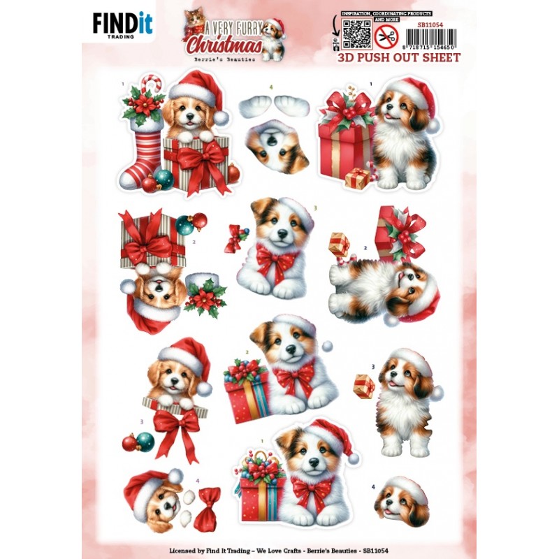 3D Pushout Sheet - Berries Beauties - A Very Furry Christmas - Puppy