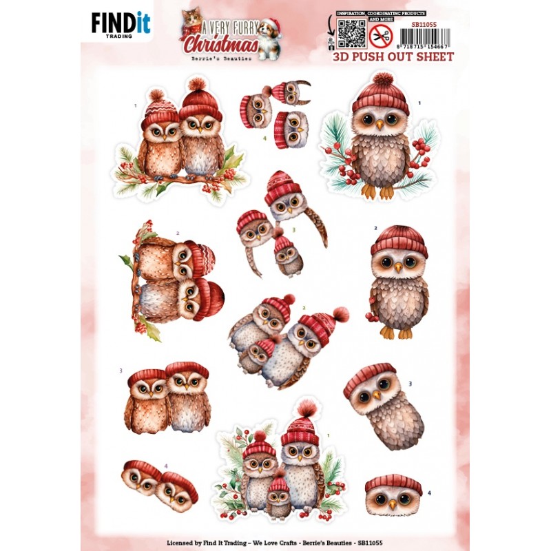 3D Pushout Sheet - Berries Beauties - A Very Furry Christmas - Owl