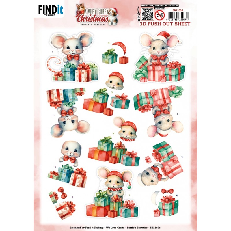 3D Pushout Sheet - Berries Beauties - A Very Furry Christmas - Mouse