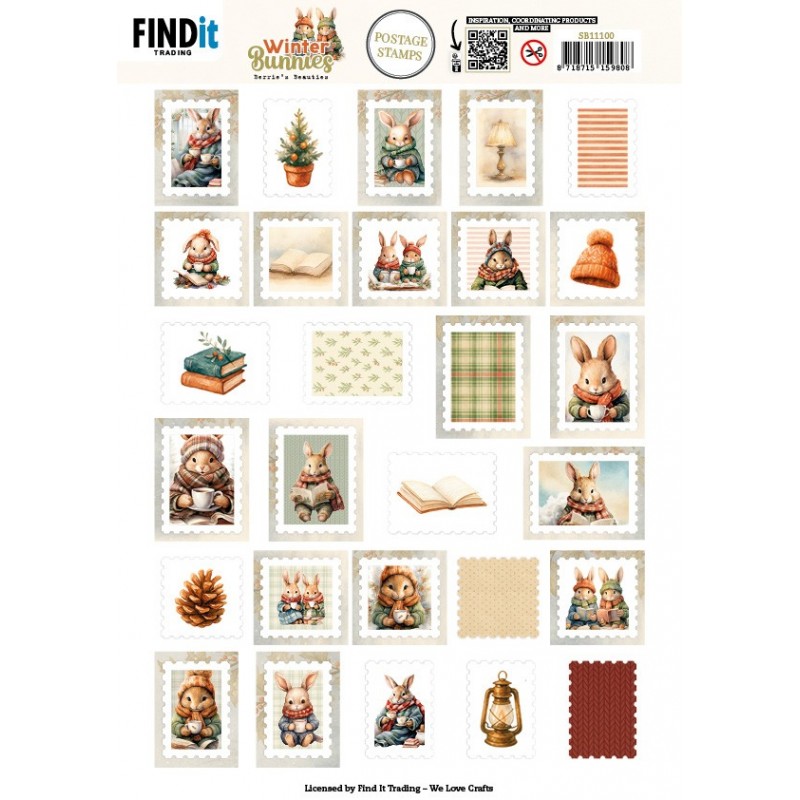 Berries Beauties - Winter Bunnies - Push Out Postage Stamp Berries Beauties - Winter Bunnies - Push Out Postage Stamp