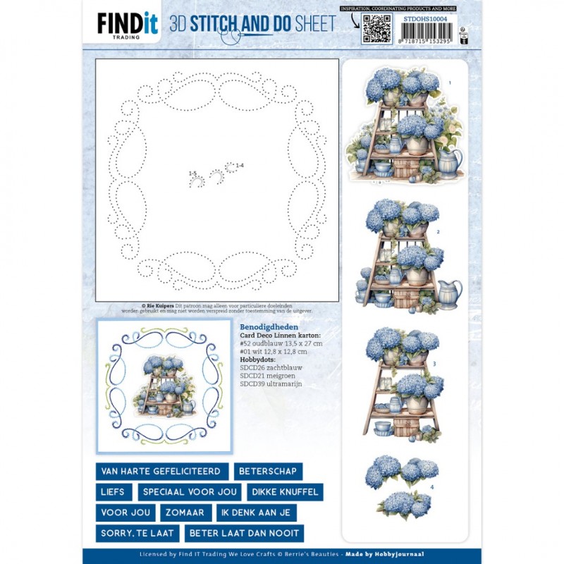 3D Stitch and Do Sheet - Berries Beauties - Blue Hydrangeas 2
