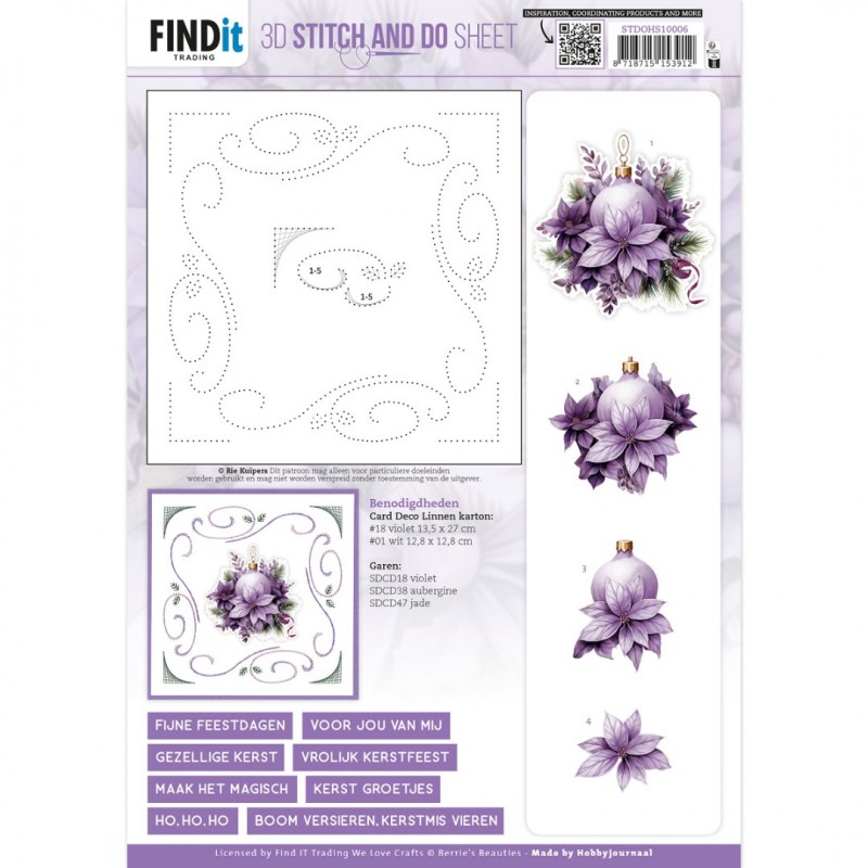 3D Stitch and Do Sheet - Berries Beauties - Pastel Purple Christmas 2