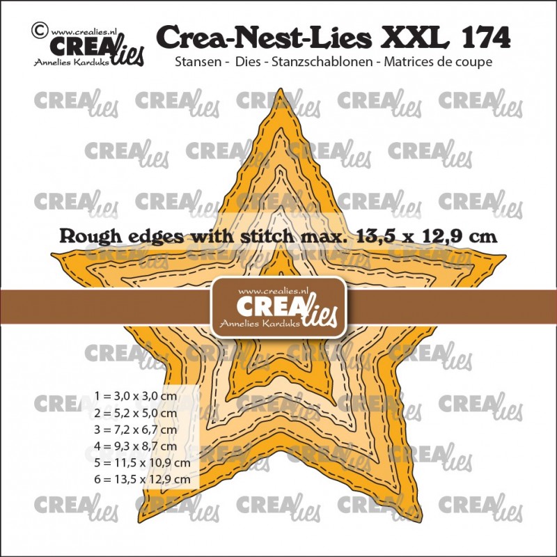 Crea-Nest-Lies XXL stansen no. 174, Ruwe sterren met stiklijnen past in XXL135