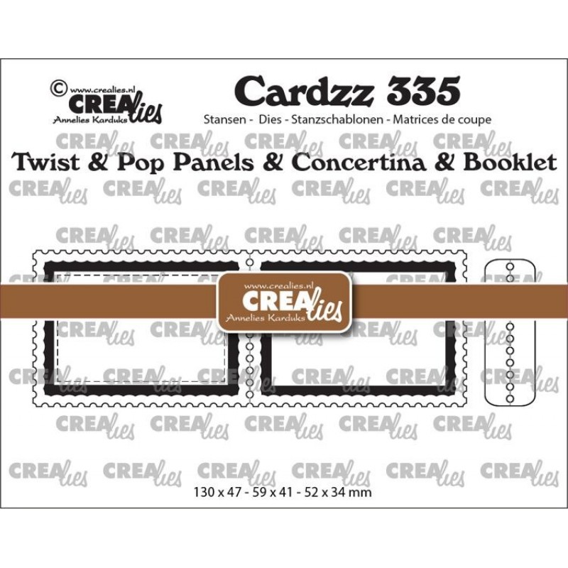 Cardzz stansen no. 335, Twist en Pop A7, Panelen en Leporello en Miniboekje Postzegel