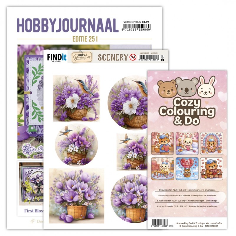 SET Hobbyjournaal 251 - Findit Color - Cozy Colouring Cards Set - Cozy Day Love