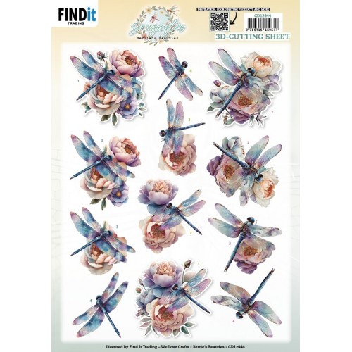 3D Cutting Sheet - Berries Beauties - Dragonflies - Azure