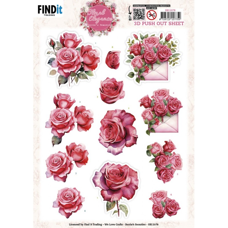 3D Pushout Sheet - Berries Beauties - Floral Elegance - Romantic Roses