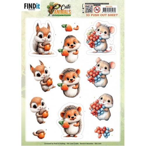 3D Pushout Sheet - Berries Beauties - Cute Animals - Forest Friends